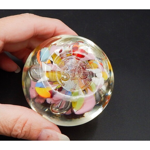 St Claire Art Glass Pink Trumpet Flower Paperweight Controlled Bubble Signed SIC - Picture 7 of 9
